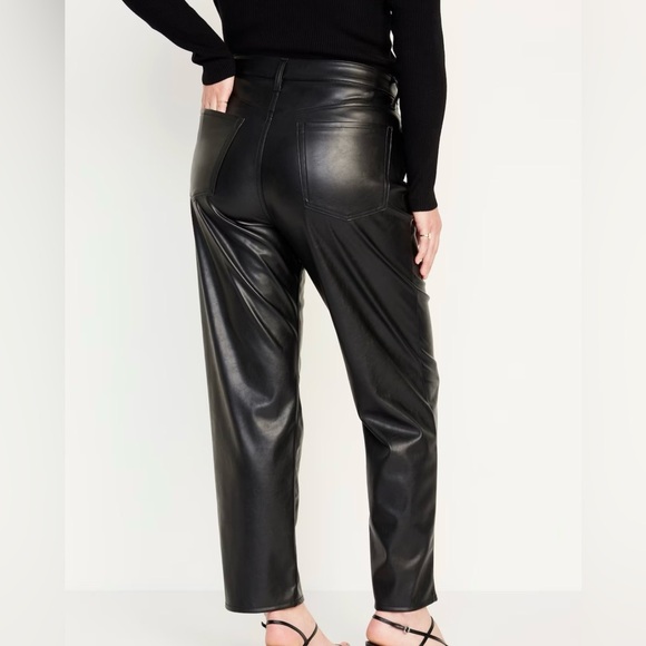 Old Navy High Waisted Loose OG Black Faux Leather Pants Size 14 NICE - Picture 3 of 7